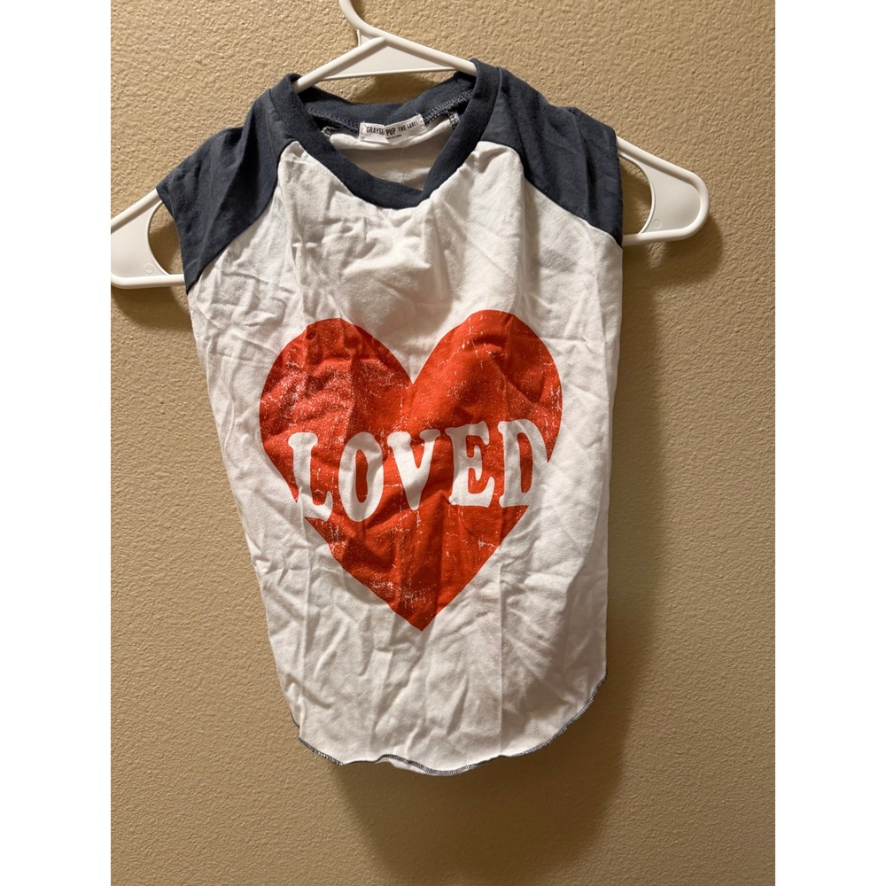 Grayson Pup The Label Loved Heart Raglan Dog T-Shirt White Navy Blue Size L NWT